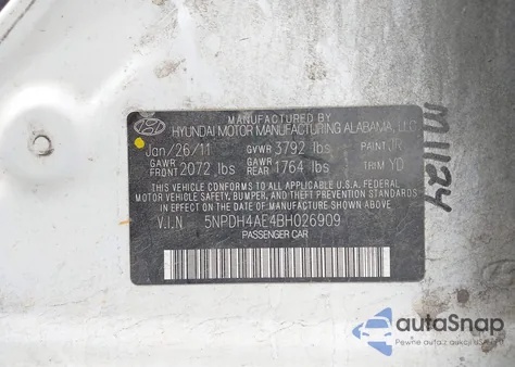 2011 Hyundai Elantra Gls z USA, uszkodzony, nr VIN 5NPDH4AE4BH026909